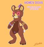 absurd_res animate_inanimate anthro bear brown_body button_eyes corrupt_fluffshie doll ear_piercing fluffshie fur hi_res hybrid leather living_doll living_plushie male mammal piercing plushie red_eyes smile sockodrawing solo tail zipper zipper_mouth