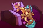 absurd_res ahegao animal_genitalia anthro anthro_on_feral bed bestiality cloaca cloacal cloacalingus cyan_sand_(oc) dragon duo earth_pony equid equine eyes_closed fan_character female feral friendship_is_magic furniture genitals grabbing_sheets hasbro hi_res horse interspecies looking_pleasured male male/female mammal my_little_pony oral pony sex simple_background sketchy_skylar smolder_(mlp) spread_legs spreading tongue tongue_out