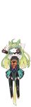  1girl ahoge animal_ear_fluff animal_ears atalanta_(fate) bangs black_legwear cat_ears cat_girl cat_tail chibi commentary_request dangling fate/grand_order fate_(series) flat_chest full_body green_eyes green_hair hair_spread_out half-closed_eyes held_up highres long_hair mato_tsuyoi narrowed_eyes negative_space open_hands orange_footwear outstretched_arms solo_focus tail thighhighs transparent_background v-shaped_eyebrows 