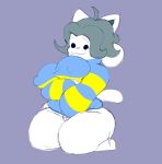 absurd_res anthro big_breasts breasts canid canine clothing felid feline female fuzefurry hi_res looking_at_viewer mammal nipple_outline smile smiling_at_viewer solo sweater tem temmie_(undertale) thick_thighs topwear undertale undertale_(series)