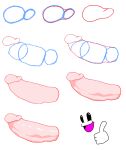  color-coded erection guide highres non-web_source open_mouth original penis procreate_(medium) shadow smiley_face thumbs_up white_background 