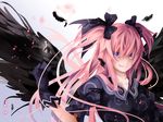  bad_id bad_pixiv_id black_wings bow feathers grief_seed hair_bow iceky kaname_madoka kriemhild_gretchen long_hair mahou_shoujo_madoka_magica personification pink_hair purple_eyes smile solo spoilers ultimate_madoka wings 
