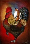  bad_analogy bird canine chicken chubby feathers female feral fox henry_schreiber humor male mammal overweight pun riding rooster terrible_pun warm_colors 
