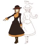  boots dress female genderswap hat hershel_layton level-5 professor_layton simple_background standing translation_request 