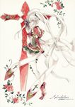  flower grey_eyes long_hair mask miniskirt mismatched_legwear original pale_skin phong_anh red_flower red_rose rose signature skirt solo thighhighs traditional_media twintails very_long_hair watercolor_(medium) watermark web_address white_hair zettai_ryouiki 