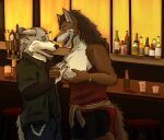 absurd_res alcohol anthro bar beer beer_bottle beer_tap beverage bottle breast_play breasts canid canine canis container dominant dominant_female drunk duo erin_hughes_(character) exposed_breasts female glass hi_res liquor_bottle male male/female mammal nervous public public_exposure red_wolf shaded simple_shading submissive submissive_male substance_intoxication warm_lighting wolf yenoc yenocwolf