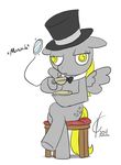  bow_tie chair collar cutie_mark derpy_hooves_(mlp) drinking equine eyewear female friendship_is_magic grey_body hair hasbro hat mammal monocle my_little_pony pegasus sitting solo tea top_hat unknown_artist valcron wings yellow_eyes 