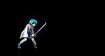  animated animated_gif attack blue_hair cape cycbeam lowres magical_girl mahou_shoujo_madoka_magica miki_sayaka pixel_art short_hair solo sword thighhighs weapon 
