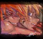 fangs human imminent_rape kyuubi mammal naruto red_eyes smile unknown_artist warm_colors 