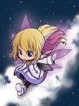  black_legwear blonde_hair blue_eyes boots chibi coat collet_brunel full_body gloves long_hair mimiga_(pixiv1041604) pantyhose running smile solo tales_of_(series) tales_of_symphonia white_gloves wings 