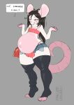 absurd_res anthro belly biped bottomwear bulge clothing cutoffs denim denim_bottomwear denim_clothing english_text girly grey_background hair hi_res male mammal murid murine nononge pregnant pregnant_anthro pregnant_male rat rodent shorts simple_background solo speech_bubble tail text thick_thighs
