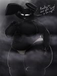 2019 3:4 4_fingers animatronic anthro asking_viewer belly big_breasts big_butt biped black_background black_body black_ears black_fur black_tuft breasts buckteeth butt camel_toe cheek_tuft clothed clothing digital_drawing_(artwork) digital_media_(artwork) english_text facial_tuft featureless_breasts female fingers fog front_view fur hi_res lagomorph leporid looking_at_viewer machine mammal navel noseless obese obese-anthro obese_female overweight overweight_female panties panties_only portrait rabbit rabbit_ears robot scut_tail shadow_bonnie_(fnaf) short_tail simple_background solo standing tail teeth text thatoneaceguy thick_thighs three-quarter_portrait three-quarter_view topless tuft underwear underwear_only white_eyelashes white_eyes white_text