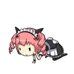  akiha_rumiho all_fours animal_ears apron black_legwear bow cat_ears chibi drill_hair frills hair_bow maid maid_headdress no_shoes pantyhose paw_pose pink_hair potaaju simple_background steins;gate wrist_cuffs 