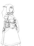  1girl armor arthuria_(camel) camel_(dansen) dress female gauntlets monochrome original ringlets shield solo sword weapon 