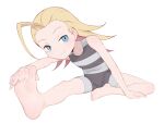  1girl barefoot between_toes blonde_hair blue_eyes closed_mouth do_it_yourself!! feet flat_chest juliet_queen_elizabeth_viii long_hair pestil simple_background smile soles solo spread_toes toes white_background 