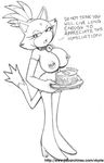  arm_gloves bell black_and_white blaze_the_cat boots cat clothed clothing collar elbow_gloves feline female food gloves half-dressed high_heels humiliation looking_at_viewer maid maid_uniform mammal monochrome nipple_piercing nipples pancake partially_clothed piercing plain_background plate ponytail sega simple_background sketch solo sonic_(series) tail thigh_boots threat vkyrie white_background 