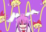  2girls angry animal_ears annoyed blonde_hair commentary_request crying happy highres kanisawa_yuuki long_hair medicine_melancholy multiple_girls necktie open_mouth purple_hair rabbit_ears red_eyes reisen_udongein_inaba shirt short_hair tagme touhou 