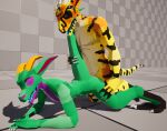 3d_(artwork) all_fours anthro claws digital_media_(artwork) doggystyle duo eyes_closed female from_behind_position horn humanoid kobold kobold_dellarte kret low_poly male male/female nude open_mouth raised_tail reptile scalie sex simple_background tail tail_grab vijaya