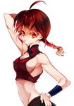  ahoge armpits bad_id bad_pixiv_id braid breasts cleavage cleavage_cutout genderswap genderswap_(mtf) halter_top halterneck hand_in_hair hand_on_hip medium_breasts navel nishi_(ainshaie) ranma-chan ranma_1/2 red_eyes red_hair saotome_ranma sideboob single_braid solo toned transparent_background vambraces 