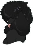 absurd_res accessory afro alpha_channel anthro black_hair black_lips black_nose breasts canid canine canis domestic_dog female floppy_ears hair hair_accessory hair_over_eyes headshot_portrait hi_res lips mammal poodle portrait sapphiix simple_background solo tongue tongue_out transparent_background