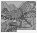 5-d anal anal_vore anus artist_logo claws cutaway destruction digitigrade dinosaur feral feral_pred greyscale hi_res larger_feral larger_male larger_pred logo macro male male_pred monochrome object_vore reptile rothar scalie size_difference solo tail theropod train tyrannosaurid tyrannosaurus tyrannosaurus_rex vehicle vore watermark