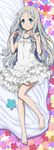  ano_hi_mita_hana_no_namae_wo_bokutachi_wa_mada_shiranai. barefoot blue_eyes dakimakura dress feet full_body highres honma_meiko long_hair silver_hair sleeveless sleeveless_dress smile solo tooo 