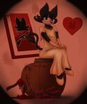 &lt;3 2019 4_fingers alcohol anthro axe barrel beer beer_keg beverage biped black_body black_ears black_fur black_tail black_text card closed_smile clothed clothed_anthro clothed_female clothing collaboration detailed_background digital_drawing_(artwork) digital_media_(artwork) domestic_cat dress ear_piercing felid feline felis female female_anthro fingers front_view full-length_portrait fur gem gloves gun handwear heart_after_text heart_font hearts_(suit) hi_res jewelry keg mammal mole_under_eye moonshiner mouth_closed necklace notanactualpenguin pearl_(gem) pearl_necklace pie_cut_eyes piercing playing_card portrait pumps queen_(playing_card) ranged_weapon red_background red_text restricted_palette simple_background sitting sitting_on_barrel smile solo submachine_gun tail term_of_endearment text thatoneaceguy thompson_gun three-quarter_view toony weapon wood_barrel