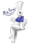2019 3_toes 4_fingers 5_fingers 9:13 anthro barefoot belly biped black_eyebrows black_eyelashes black_eyes blue_clothing blue_panties blue_shirt blue_topwear blue_underwear breasts character_name cleavage closed_smile clothed clothing colored cotton_tail crossed_legs digital_drawing_(artwork) digital_media_(artwork) ears_up eyebrows eyelashes feet female female_anthro fingers fluffy fluffy_tail front_view full-length_portrait gesture lagomorph leporid looking_at_viewer mallow_(thatoneaceguy) mammal midriff mouth_closed navel overweight overweight_anthro overweight_female panties pantsless pantsless_anthro pantsless_female partially_clothed partially_clothed_anthro partially_clothed_female portrait purple_text rabbit rabbit_ears shaded shadow shirt side_view simple_background sitting smile solo tail text thatoneaceguy toes topwear underwear waving waving_at_viewer white_background white_body white_ears white_tail