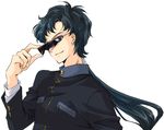  androgynous artist_request bishoujo_senshi_sailor_moon black_hair blue_eyes long_hair male_focus ponytail seiya_kou solo sunglasses white_background 