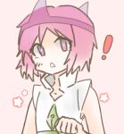  ! 1other androgynous bright_pupils len&#039;en no_nose other_focus pink_background pink_eyes pink_hair shion_(len&#039;en) shirt short_hair simple_background sleeveless sleeveless_shirt solo triangle_mouth triangular_headpiece upper_body white_pupils white_shirt zhaozhaozhaozhaozhao083 