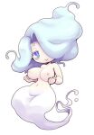  1girl :&gt; blue_eyes blue_hair blush breasts enraenra_(youkai_watch) hair_over_one_eye large_breasts long_hair looking_at_viewer monster_girl navel nipples nollety nude simple_background solo white_background youkai_(youkai_watch) youkai_watch 