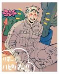  1boy blonde_hair cactus colored_tips demon_horns dorohedoro facial_mark facing_viewer happy happy_aura horns jumpsuit male_focus multicolored_hair no_eyebrows protected_link red_horns risu_(dorohedoro) sasaki_(ssk_p3) smile solo 