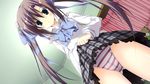  brown_hair game_cg ikinari_anata_ni_koishiteiru korie_riko makura panties seifuku skirt_lift striped_panties twintails underwear yanagise_eika 