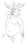 2019 4_fingers 60:103 anthro belly belly_overhang big_belly biped black_and_white breasts buckteeth cheek_tuft cowlick dialogue digital_drawing_(artwork) digital_media_(artwork) dipstick_ears english_text facial_tuft featureless_breasts female female_anthro fingers front_view fur fur_tuft generation_8_pokemon hair hand_on_forehead hungover interjection jiggling lagomorph mammal monochrome multicolored_ears naturally_censored navel neck_tuft nintendo nude nude_anthro nude_female obese obese_anthro obese_female onomatopoeia open_mouth overweight overweight_anthro overweight_female pokemon pokemon_(species) portrait rabbit_ears scorbunny simple_background sketch solo sound_effects squiggle talking_to_self teeth text thatoneaceguy thick_thighs three-quarter_portrait three-quarter_view tuft walking white_background