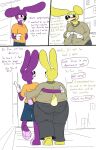 2019 anthro apology belly big_belly biped birne_granger city clothed clothed_anthro clothed_female clothing color_coded_text comic countershading detailed_background dialogue digital_drawing_(artwork) digital_media_(artwork) duo english_text female female_anthro front_view fur gloves gold_text handwear hi_res lagomorph leporid mammal markings obese obese_anthro obese_female outside overweight overweight_anthro overweight_female partially_colored purple_body purple_countershading purple_fur purple_markings purple_text rabbit rita_granger sibling_(lore) sidewalk simple_background sister_(lore) sisters_(lore) text thatoneaceguy toony urban weight_gain weight_loss white_background white_clothing white_gloves white_handwear yellow_body yellow_countershading yellow_fur yellow_markings