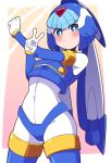  1girl absurdres blush breasts buzzlyears closed_mouth fairy_leviathan_(mega_man) highres looking_at_viewer medium_breasts mega_man_(series) mega_man_zero_(series) solo v 