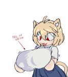 :3 animal_humanoid big_breasts blonde_hair blue_bottomwear blue_clothing blue_skirt blush bottomwear breasts cat_humanoid clothing english_text felid felid_humanoid feline feline_humanoid female hair holding_breast humanoid mammal mammal_humanoid neco-arc racism red_eyes shaded sirevisconde skirt solo tail text tsukihime type-moon