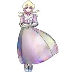  1girl arms_under_breasts blonde_hair braid braided_ponytail breasts byte_(grunty-hag1) choker collarbone dress glacia_(pokemon) gloves high_heels multiple_braids pokemon pokemon_oras purple_dress sleeves_past_elbows solo white_background white_choker white_gloves 