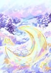  closed_eyes crescent highres kiato no_humans original outdoors pine_tree rabbit sky snow snowing star_(symbol) tree winter 