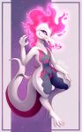 &lt;3 absurd_res anthro cereza_(bluepegasi) digital_media_(artwork) female fire flaming_hair generation_7_pokemon hair hi_res kitsuakari lizard looking_at_viewer nintendo pokemon pokemon_(species) pseudo_hair reptile salazzle scalie shaded shiny_pokemon simple_background solo