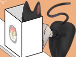 anthro big_butt black_body black_fur butt cat_tail clothed clothing domestic_cat election felid feline felis female fur hi_res mammal president rizal_ok solo thick_thighs white_clothing