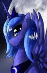  alicorn blue_eyes blue_hair cool_colors crown equine female feral friendship_is_magic hair hasbro horn horse looking_at_viewer mammal moon my_little_pony pegacorn pony princess_luna_(mlp) silversoulheart solo stars winged_unicorn wings 