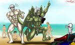  busiris_(character) crimsonblood crimsonblood_(artist) dragon gay lil_crimmy_mascot_(character) male muscles narugi_(character) nude penis seaside speedo stealing swimsuit what 