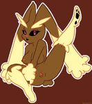  black_sclera breasts brown_background brown_nipples brown_pussy doncorneo female lagomorph lopunny mammal nintendo nipples pink_eyes plain_background pok&#233;mon pok&eacute;mon pussy rabbit raised_leg solo video_games warm_colors 