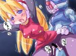  against_wall android bent_over blonde_hair blue_eyes blush capcom censored ciel_(rockman) cum cum_in_pussy cum_inside doggystyle from_behind from_below fsdafasda girutaabo hagane_(artist) long_hair lowres oekaki open_mouth pantheon pantyhose rape robot_ears rockman rockman_zero sex torn_clothes torso_grab 