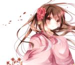  axis_powers_hetalia bad_id bad_pixiv_id blush brown_eyes brown_hair chinese_clothes flower hair_flower hair_ornament hands_in_opposite_sleeves kishi_naon long_hair petals red_flower red_rose rose solo taiwan_(hetalia) 