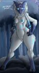 anthro belly bovid breasts female forest fur genitals hair hi_res hooves kindred_(lol) lamb_(lol) league_of_legends looking_at_viewer mammal mask nipples nude plant pose pussy qew123 riot_games small_breasts solo tree white_body white_fur wide_hips