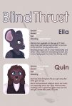 ambiguous_gender anthro bird_dog blind_eye blue_eyes brown_body brown_fur canid canine canis clothed clothing comic digital_media_(artwork) domestic_dog duo ella_(mynka) english_text fur green_eyes grey_body grey_fur hi_res hunting_dog labrador looking_at_viewer mammal mouse murid murine mynka quin_(mynka) retriever rodent simple_background text topwear trans_(lore) trans_woman_(lore)