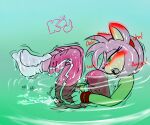 2021 amy_rose anthro blush bodily_fluids clothed clothing ejaculation english_text eulipotyphlan female fully_clothed genital_fluids gloves green_eyes handwear hedgehog hi_res kitsu_(artist) mammal masturbation masturbation_through_clothing pussy_ejaculation sega solo sonic_riders sonic_the_hedgehog_(series) sweat text vaginal_fluids water