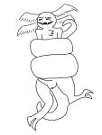 2_toes 4_ears absurd_res anthro balls bound chest_tuft claws coiling eyes_closed feet genitals hi_res looking_pleasured male multi_ear penis smile solo tail tentacle_coil tentacles toe_claws toes tuft unknown_species watermellonqwerty